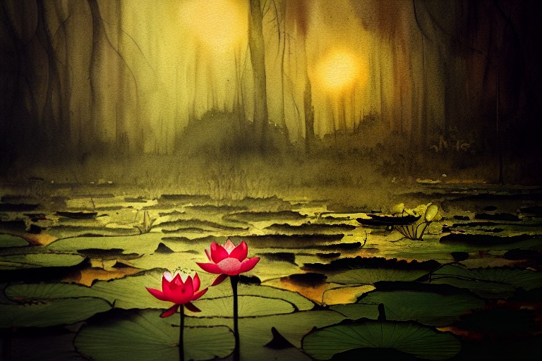 یک نیلوفر آبی در مرداب تاریک