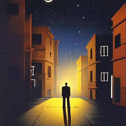 یک مرد در خیایان ساکت در شب